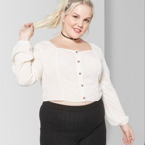 Plus Size Long Sleeve Woven Button Top
